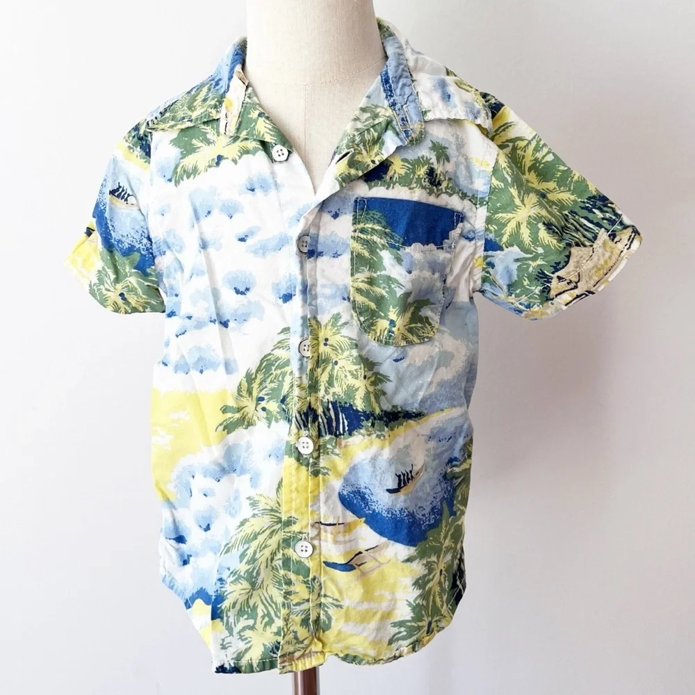 GAP Kids Blue Green Yellow Print‎ Button Down Shirt